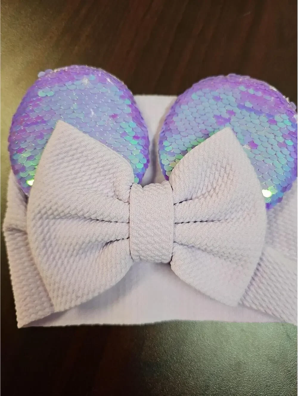 Baby Girls Sequin Headband Minnie Mouse Ears Bow Knot Turban Head wrap Set Of 2
